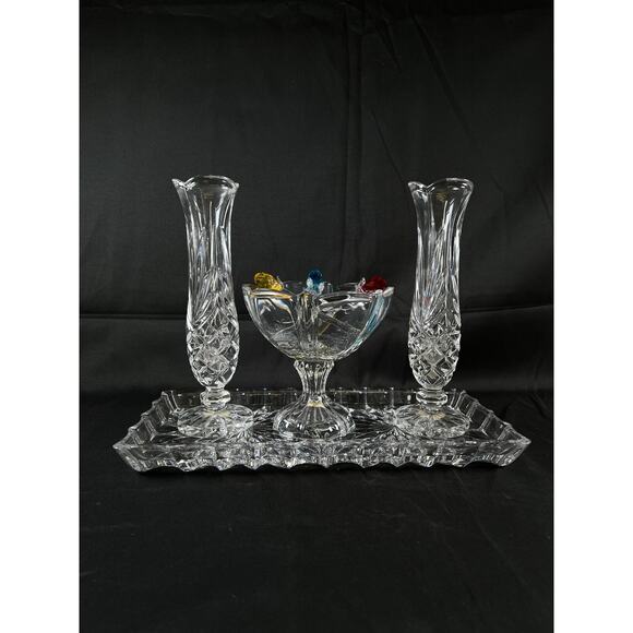 Vintage Bleikristall 24% Lead Crystal GERMAN Vase Tray glass clear candy dish - Picture 1 of 15